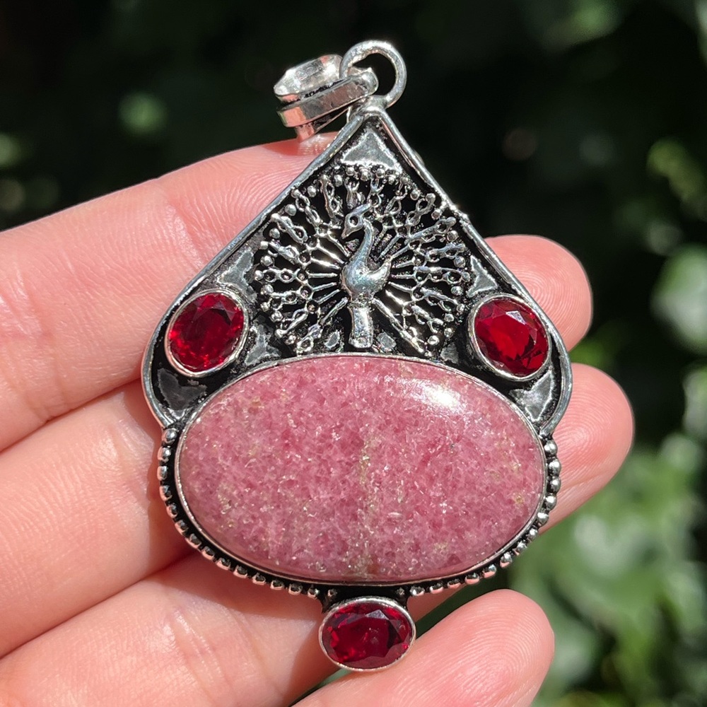 925 silver overlay rhodonite‎ pendant